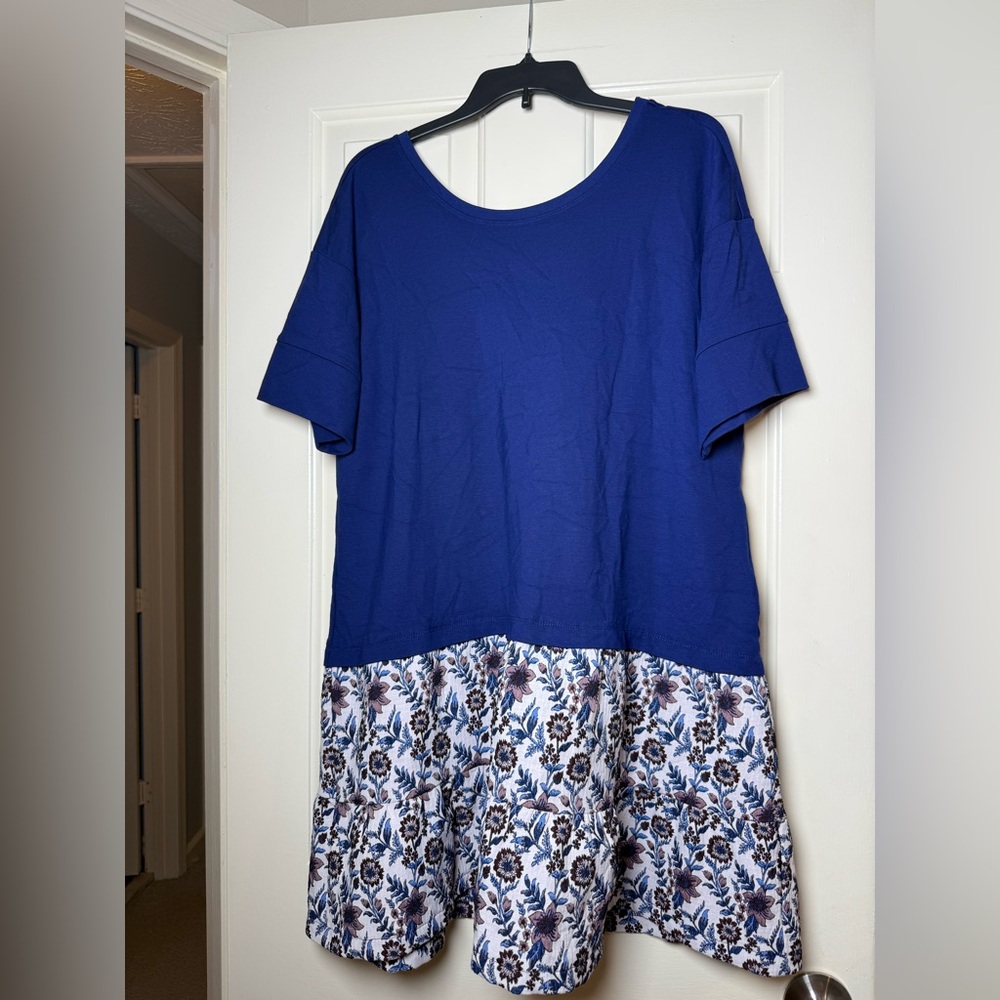 Anthropologie Navy Blue/Embroidered Floral Flounced twofer‎ tunic dress